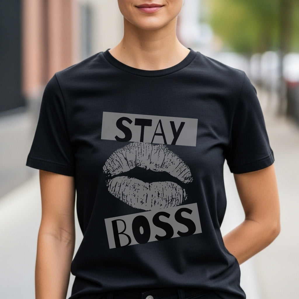Stay Boss - Bold Lips Print Typography Confidence Authority Statement Artwork