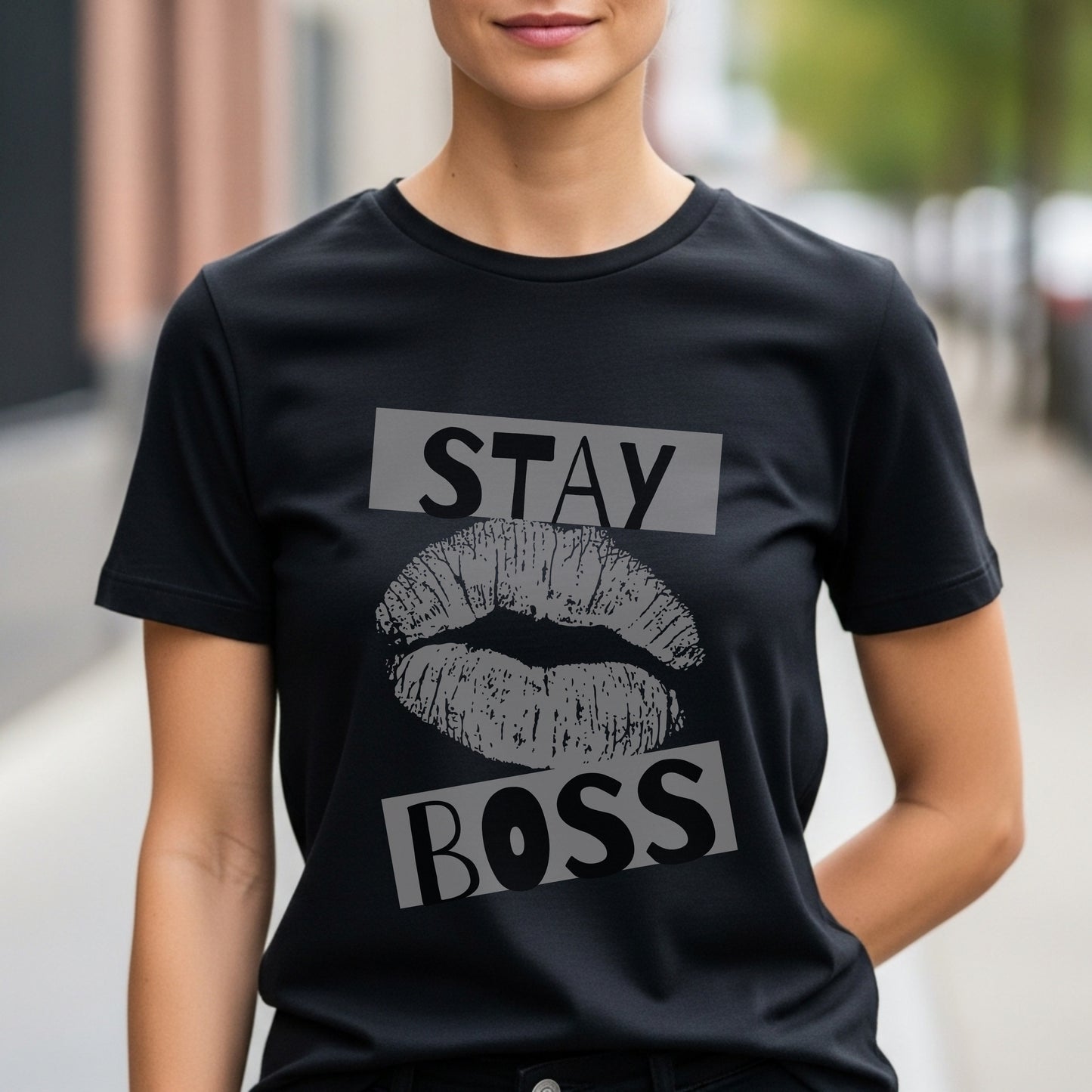 Stay Boss - Bold Lips Print Typography Confidence Authority Statement Artwork