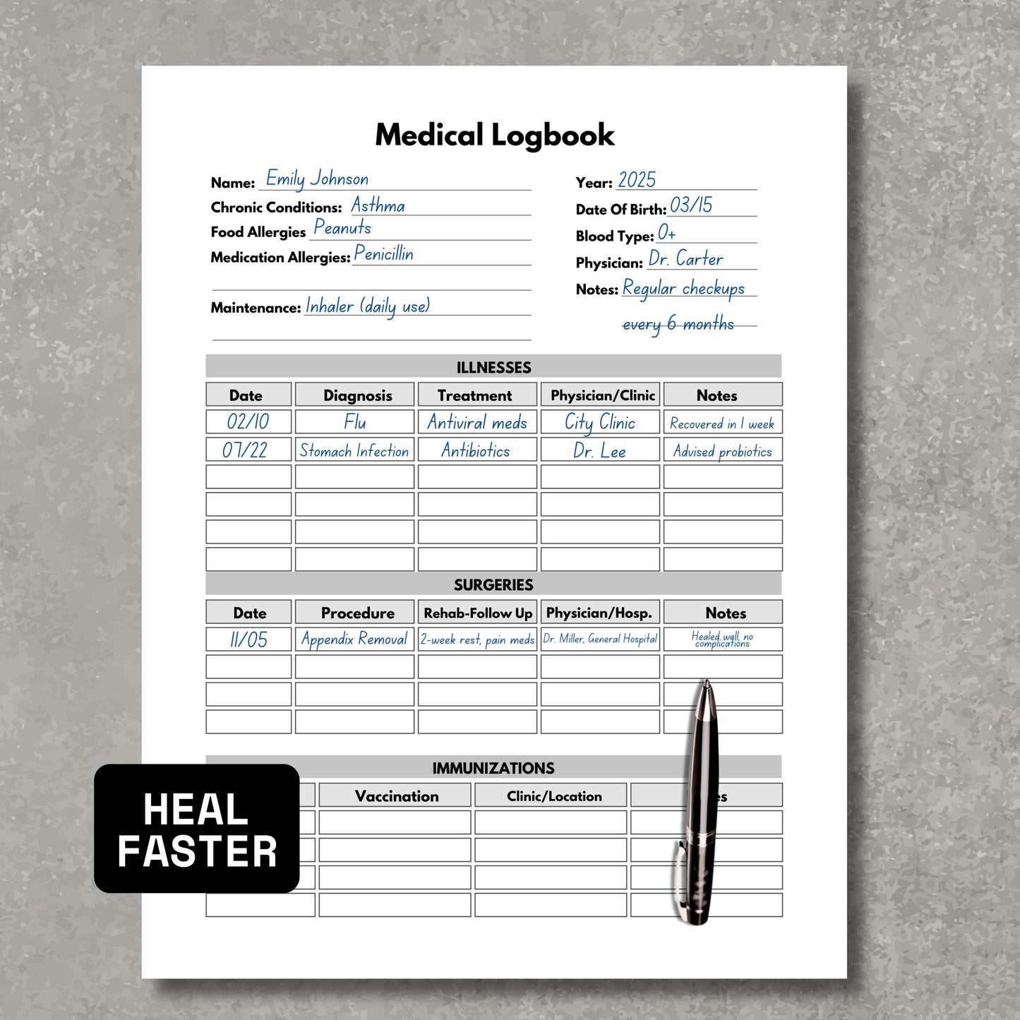 Medical Logbook Paper Sheet