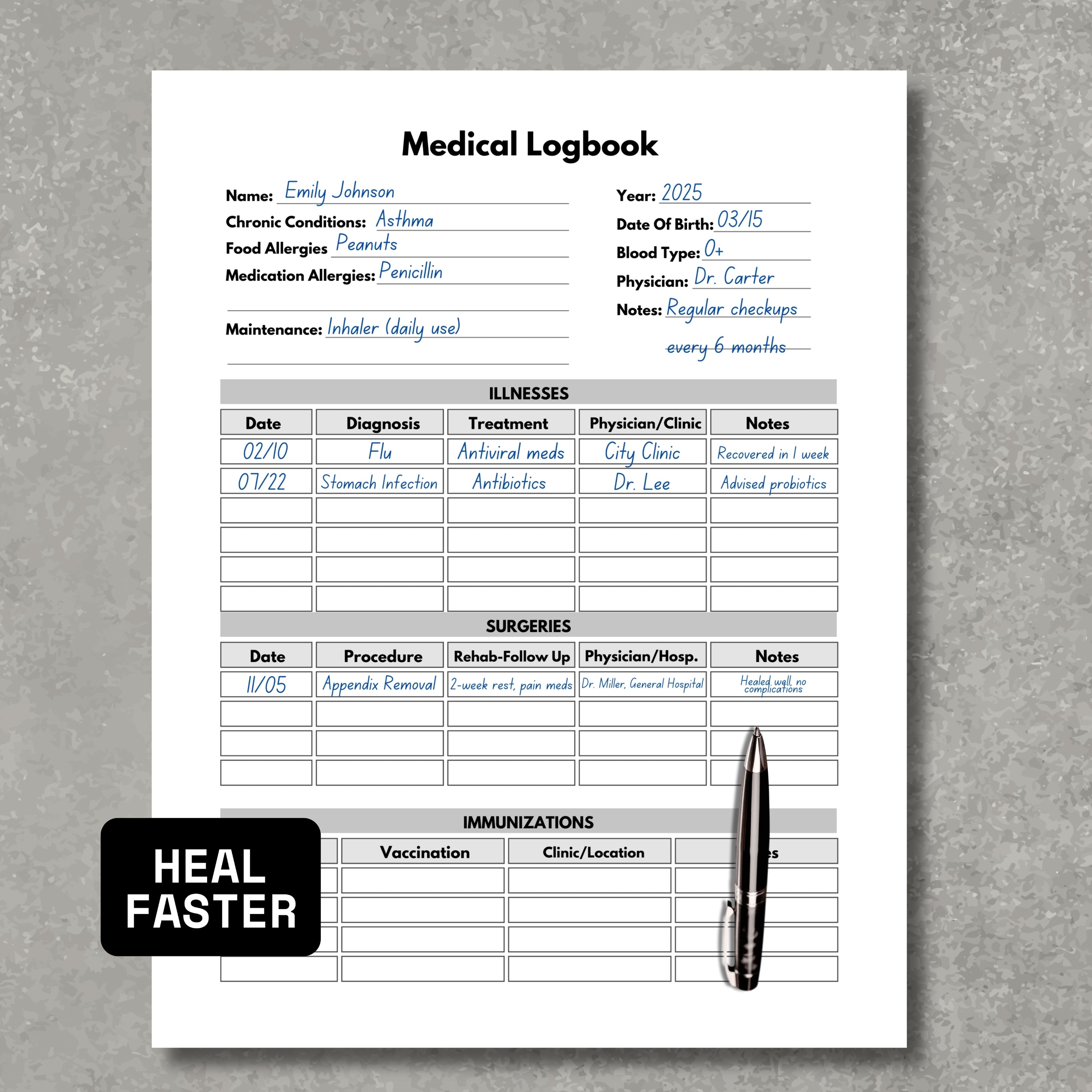Medical Logbook Paper Sheet
