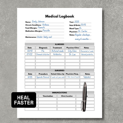 Medical Logbook Paper Sheet