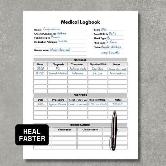 Medical Logbook Paper Sheet