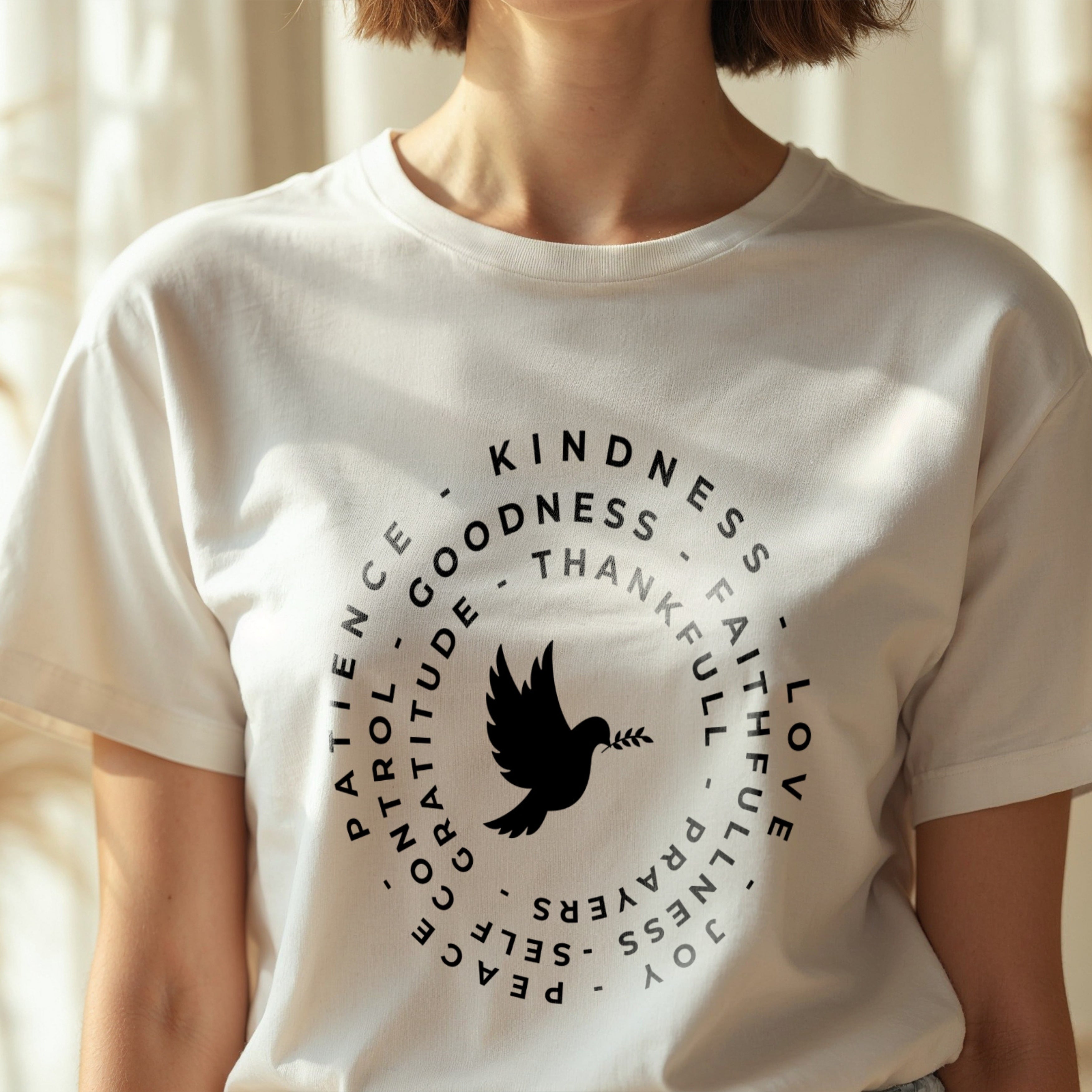 Patience Kindness Faith Love - Circular Virtue Dove Peace Statement Artwork