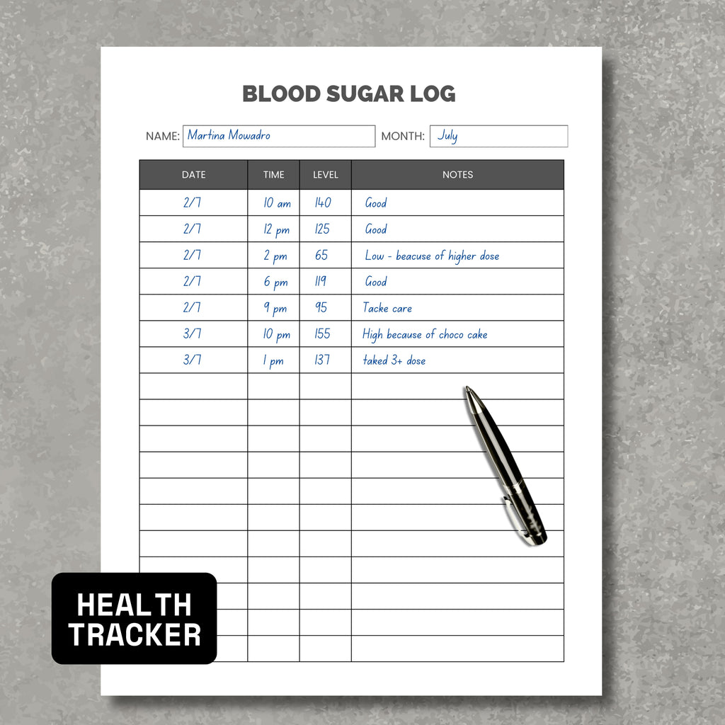 Blood Sugar Log PDF Sheet