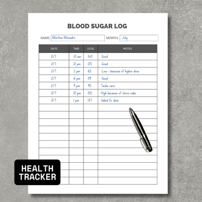Blood Sugar Log PDF Sheet