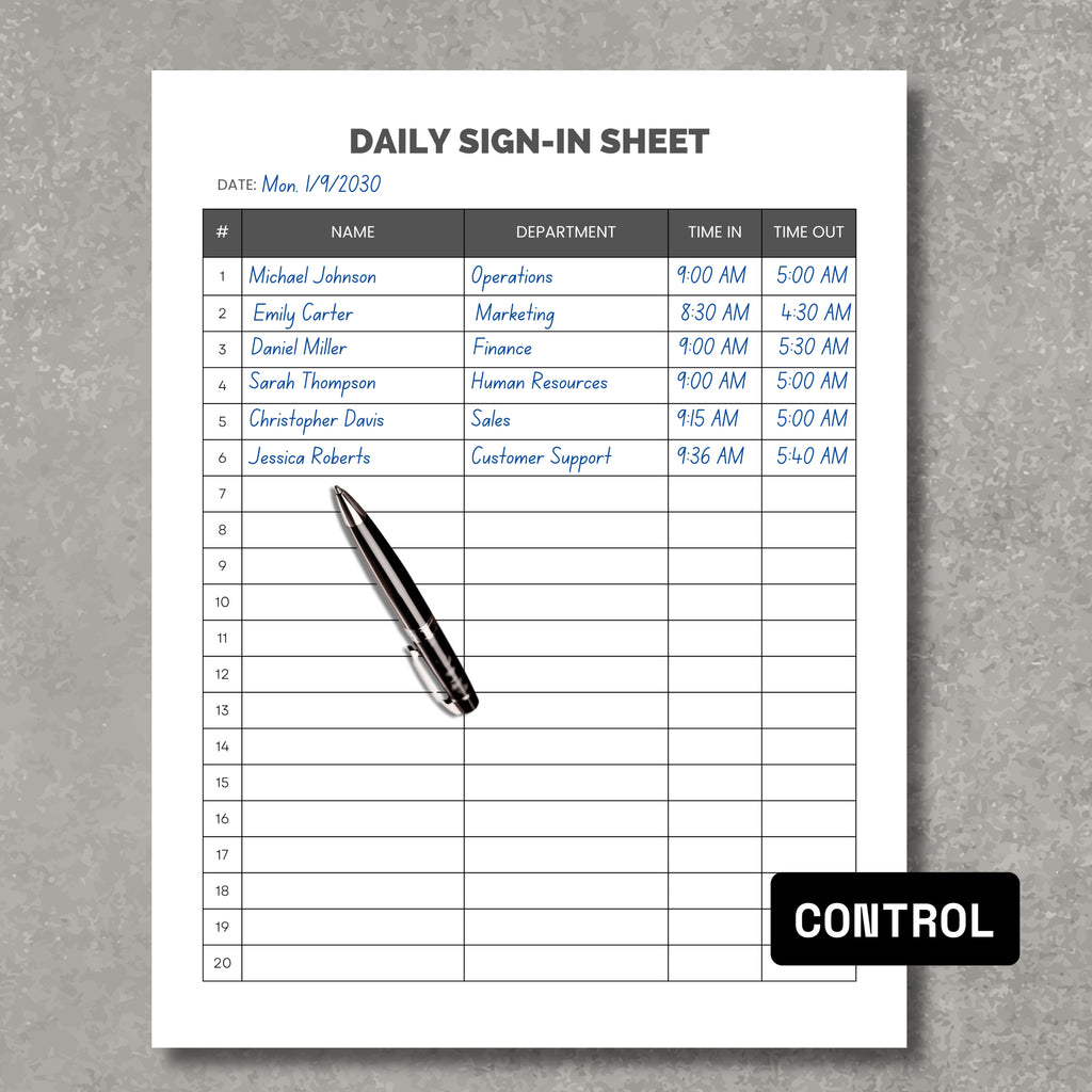 Daily Sign In Sheet