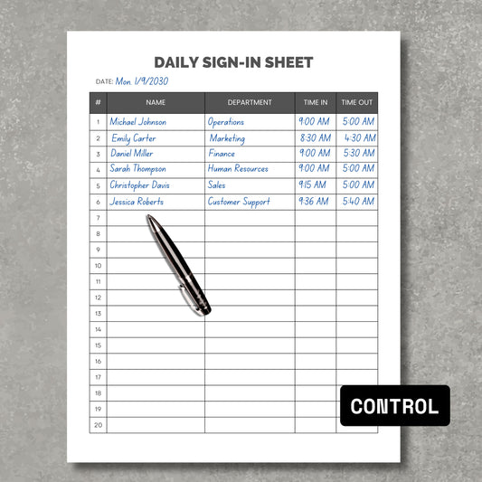 Daily Sign In Sheet