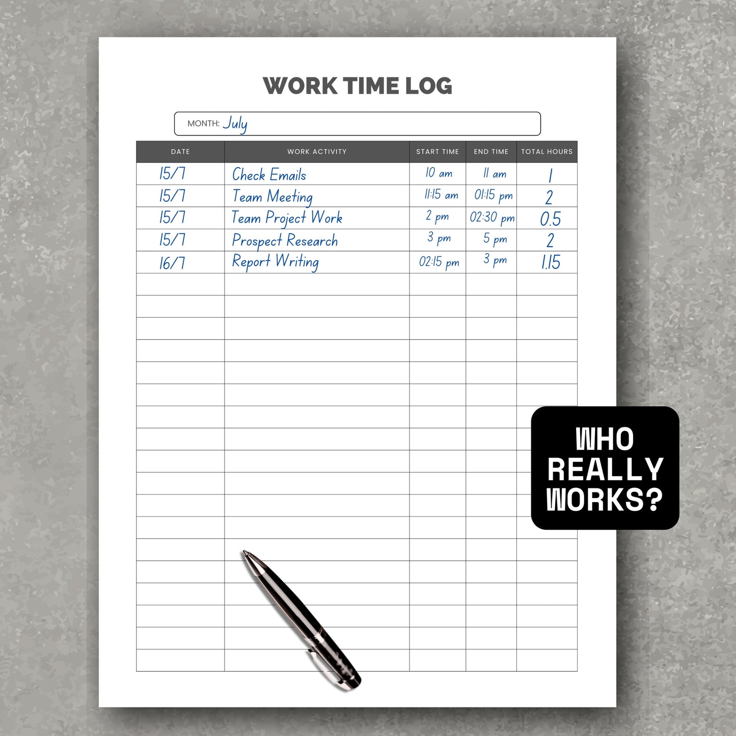 Work Time Log Sheet