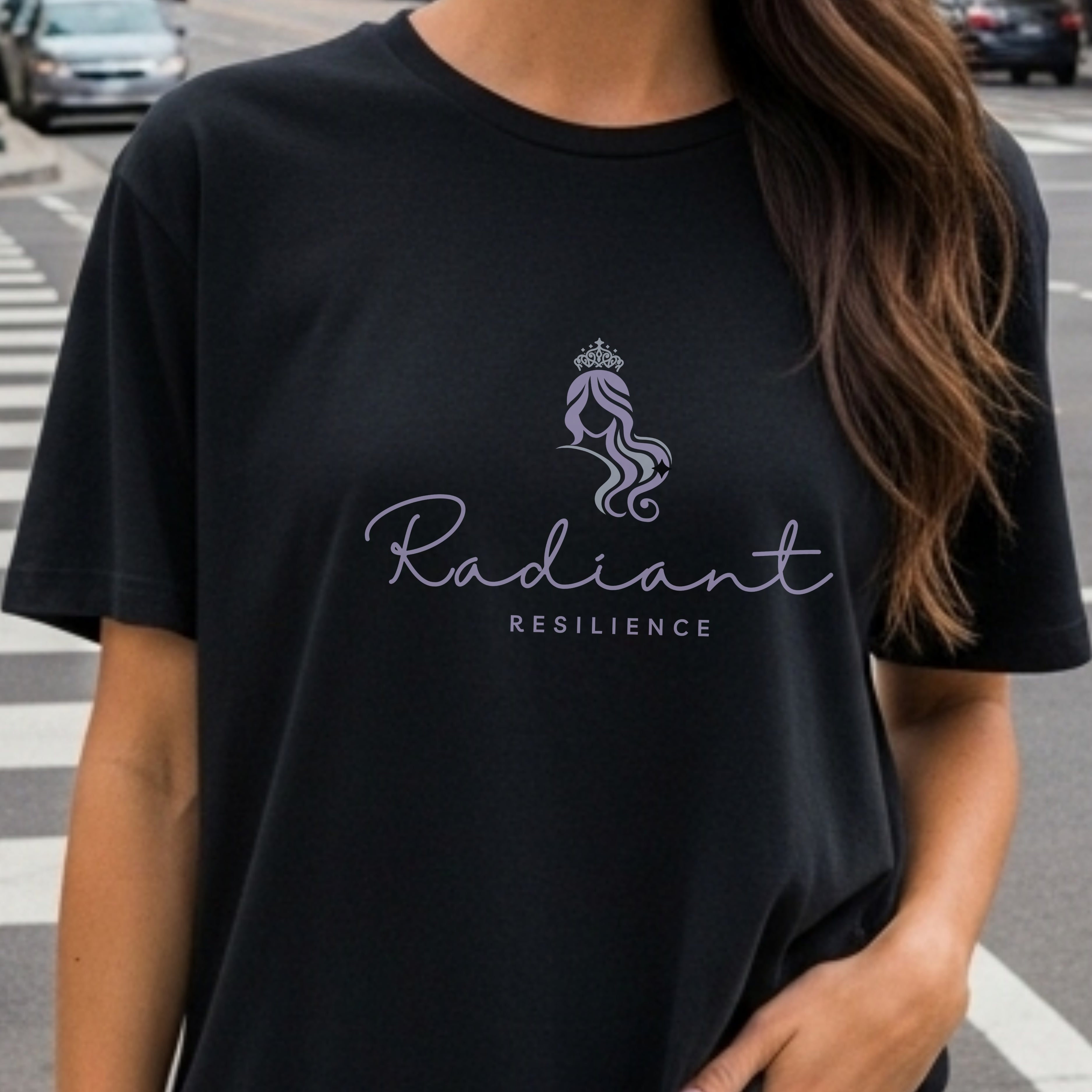 Radiant Resilience - Crown Silhouette Woman Elegant Script Strength Statement Artwork