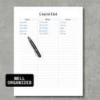 Guest List Paper Sheet