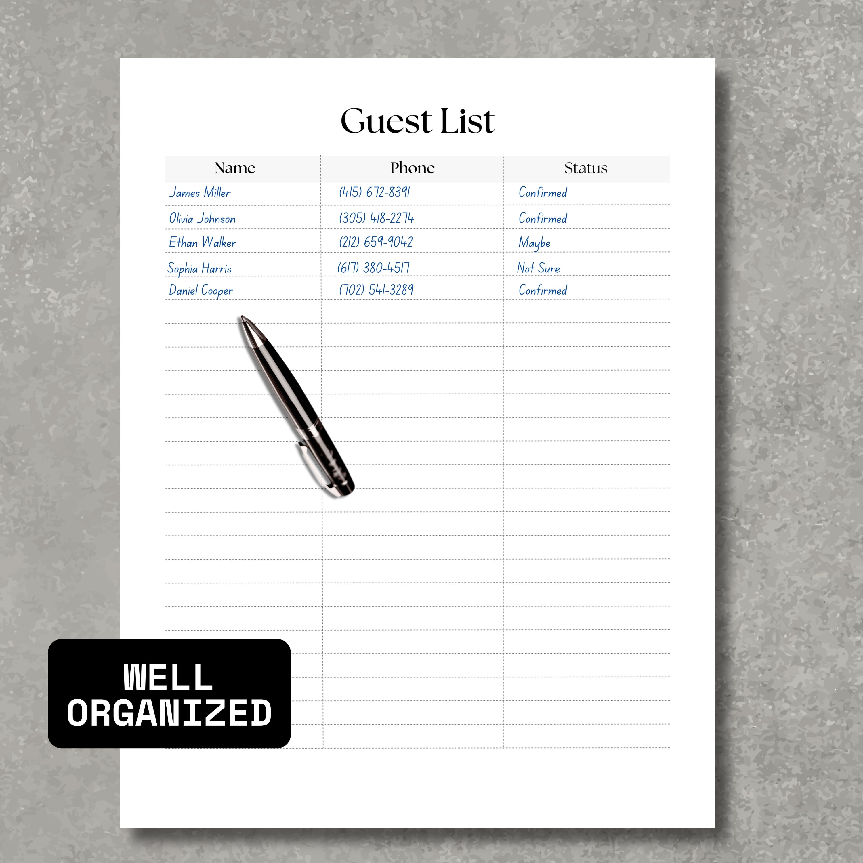 Guest List Paper Sheet