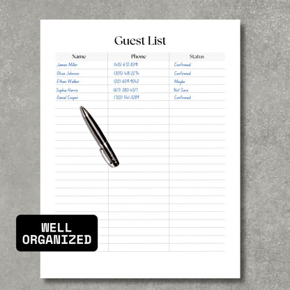 Guest List Paper Sheet