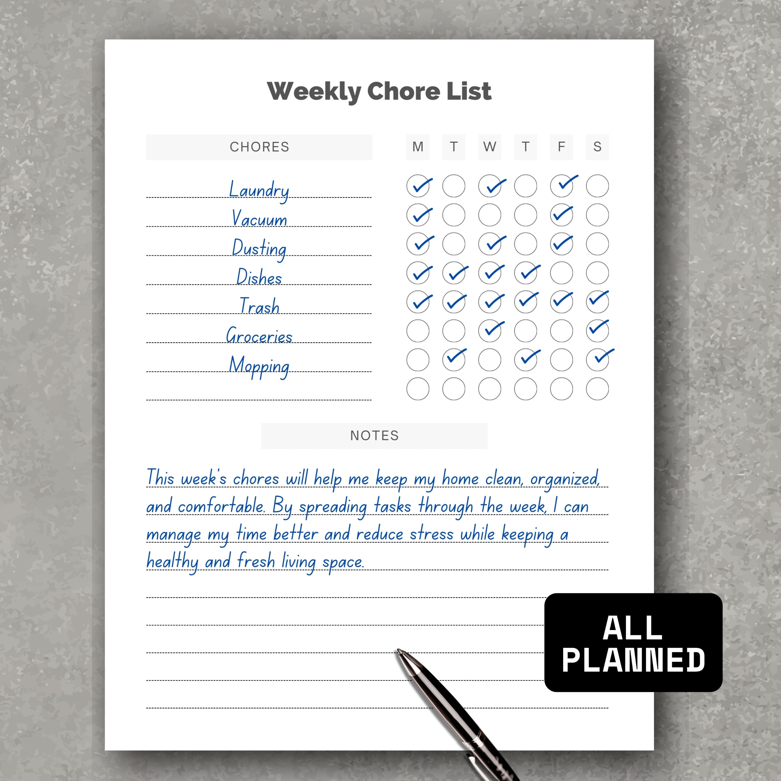 Weekly Chore List PDF