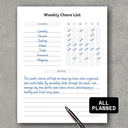 Weekly Chore List PDF