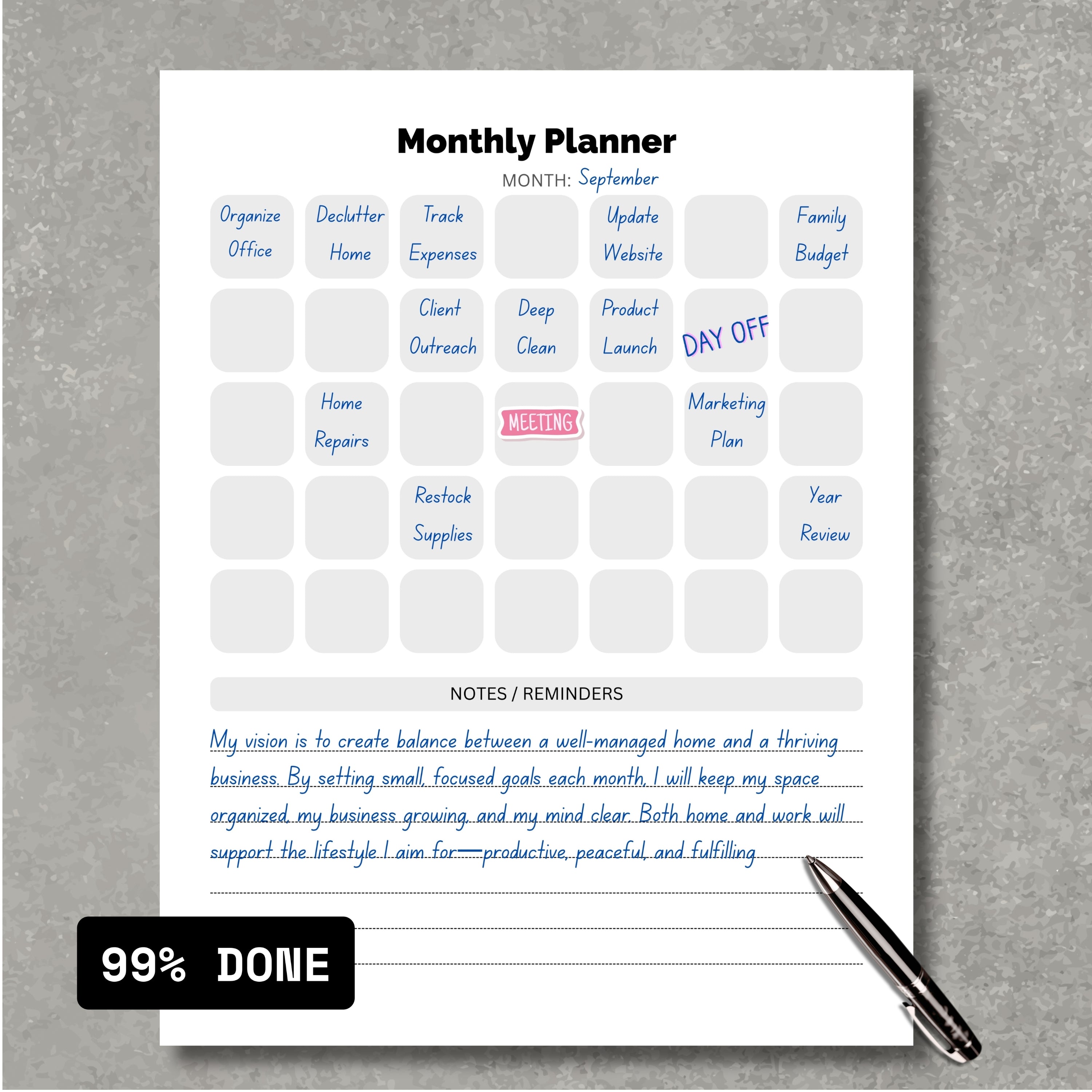 Monthly Planner PDF Paper V2