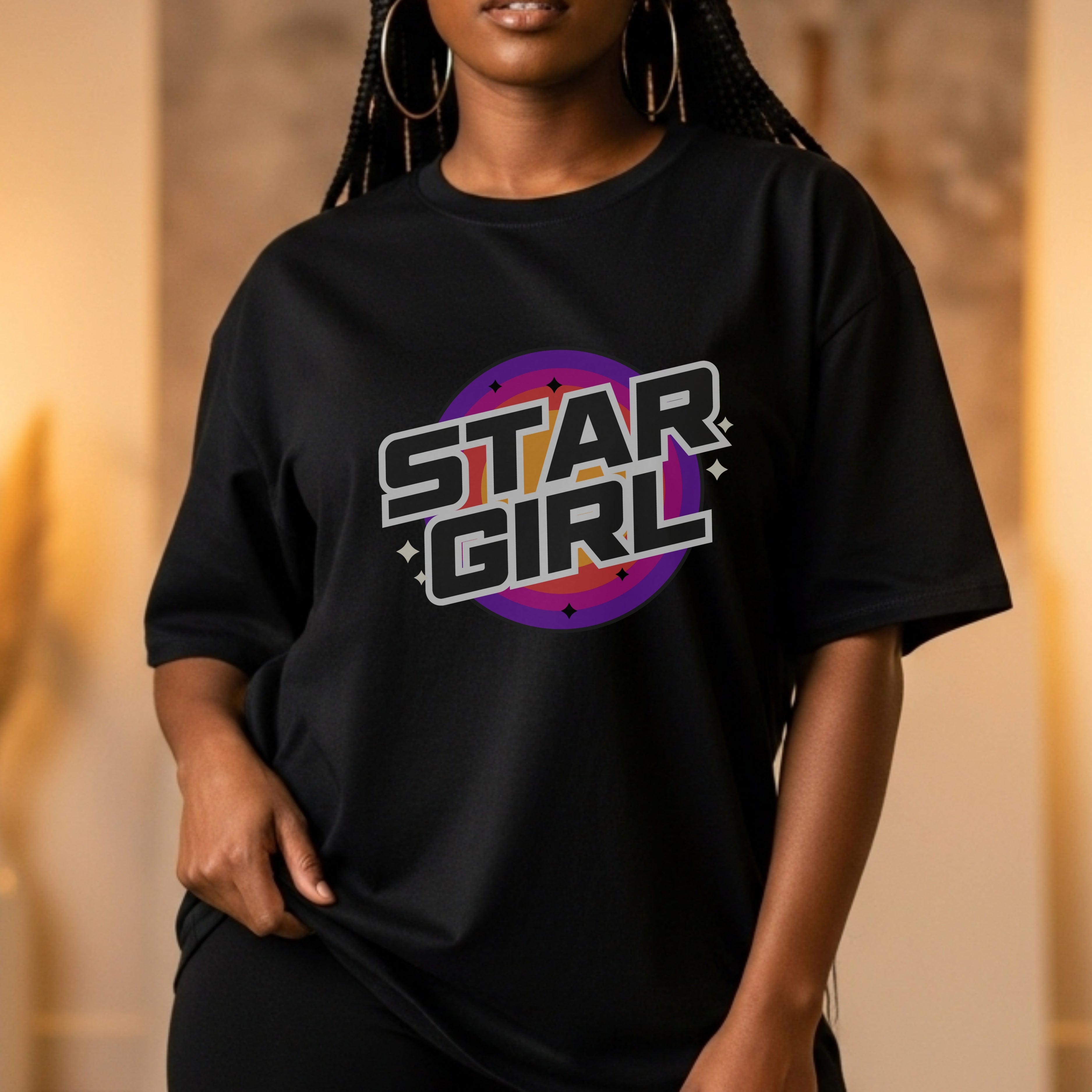 Star Girl - Retro Purple Pink Gradient Cosmic Universe Dreamer Statement Artwork