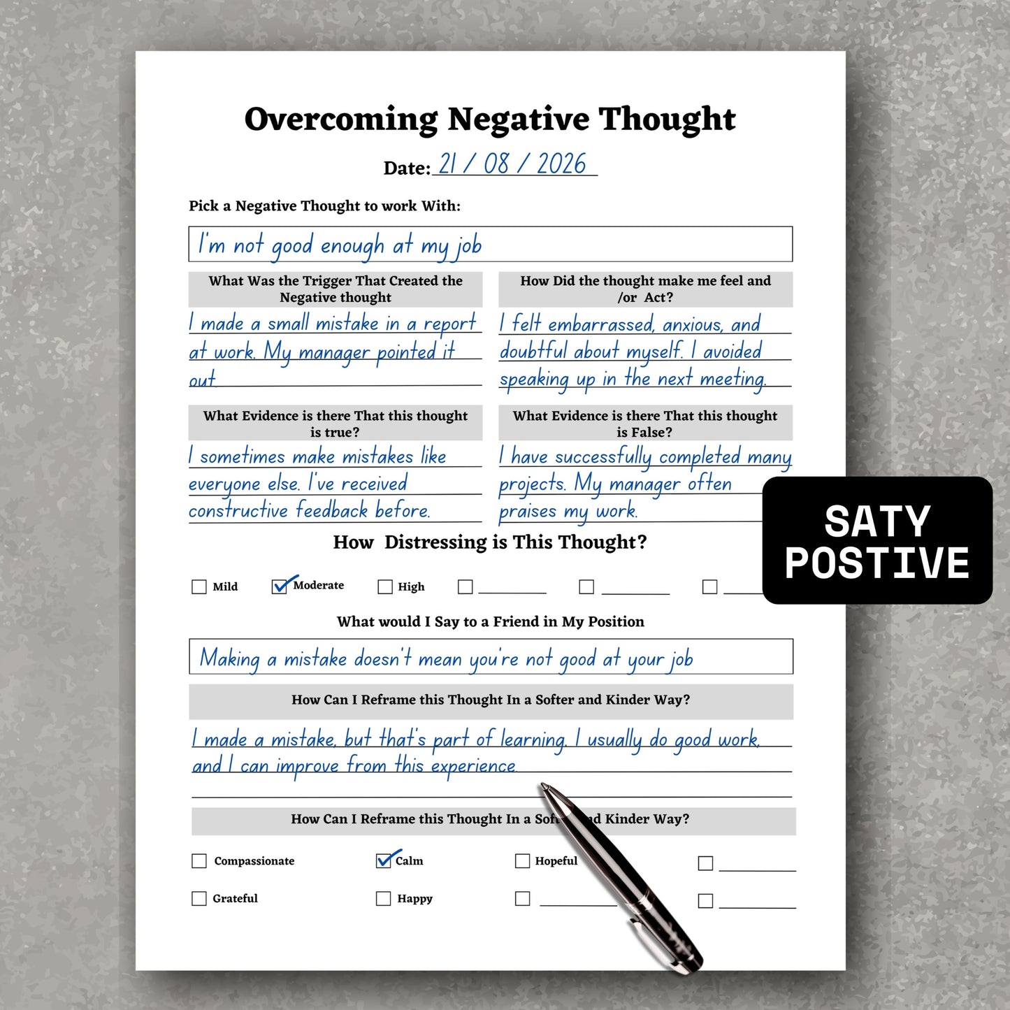 Overcoming Negative Thoughts Paper Sheet
