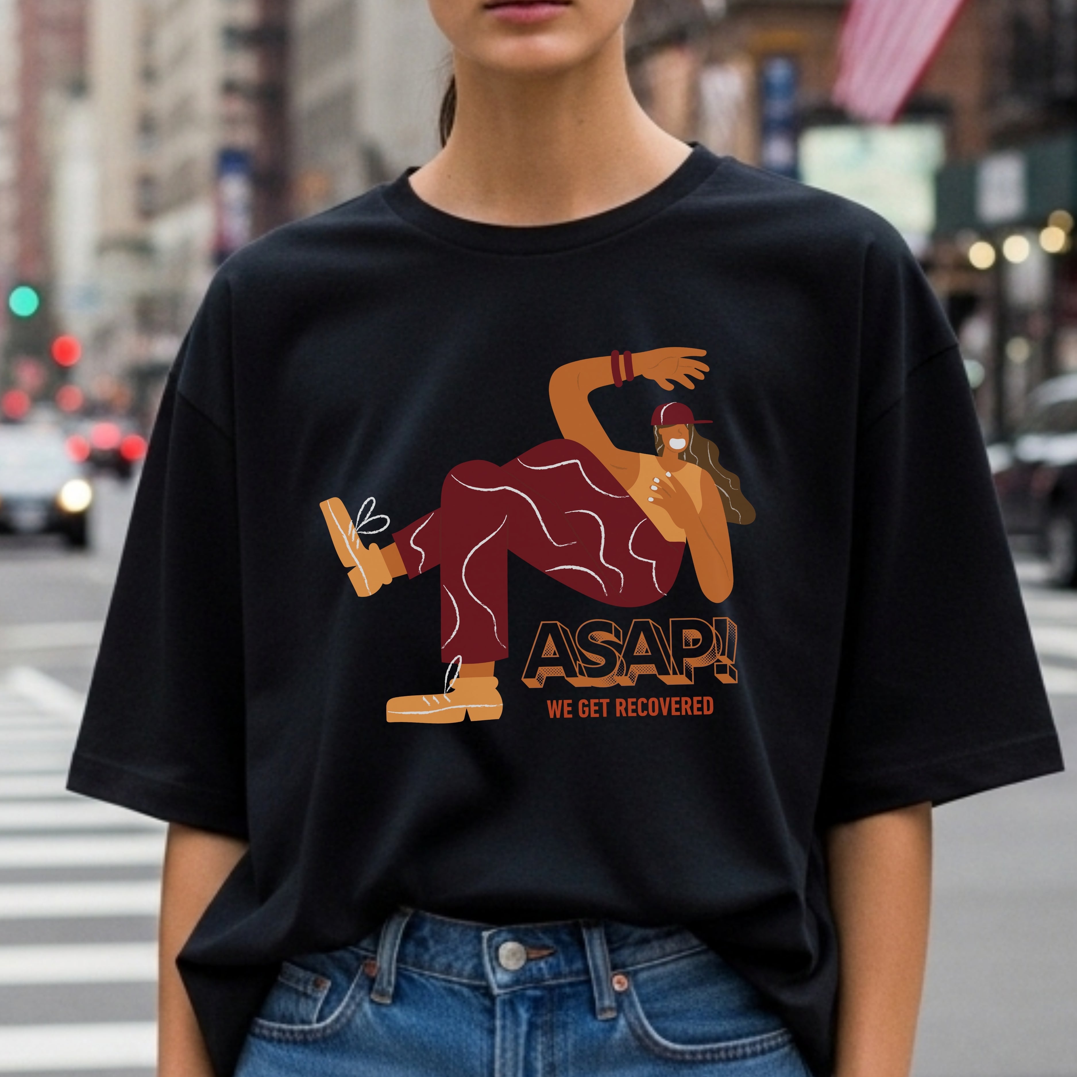 ASAP We Get Recovered - Illustrated Woman Dancing Workout Fitness Motivation Artwork