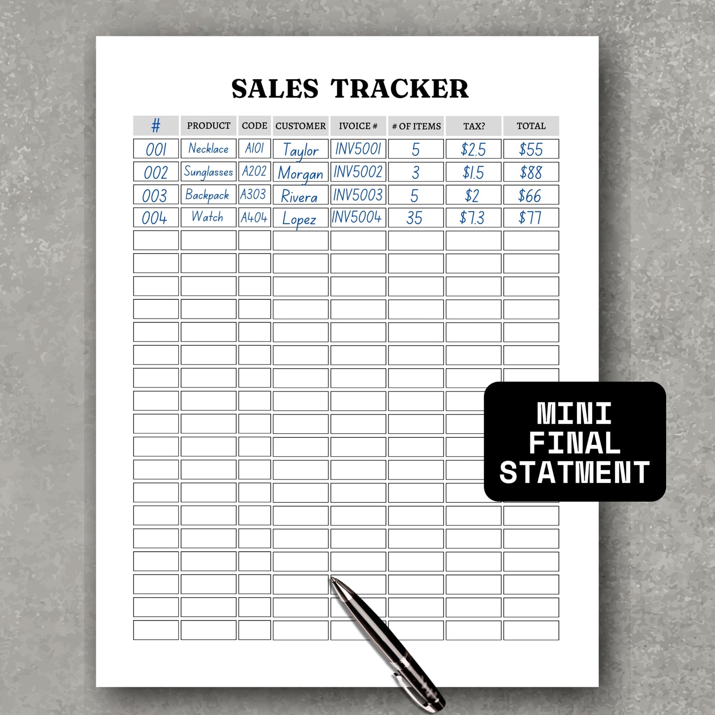 Product's Code Sales Tracker