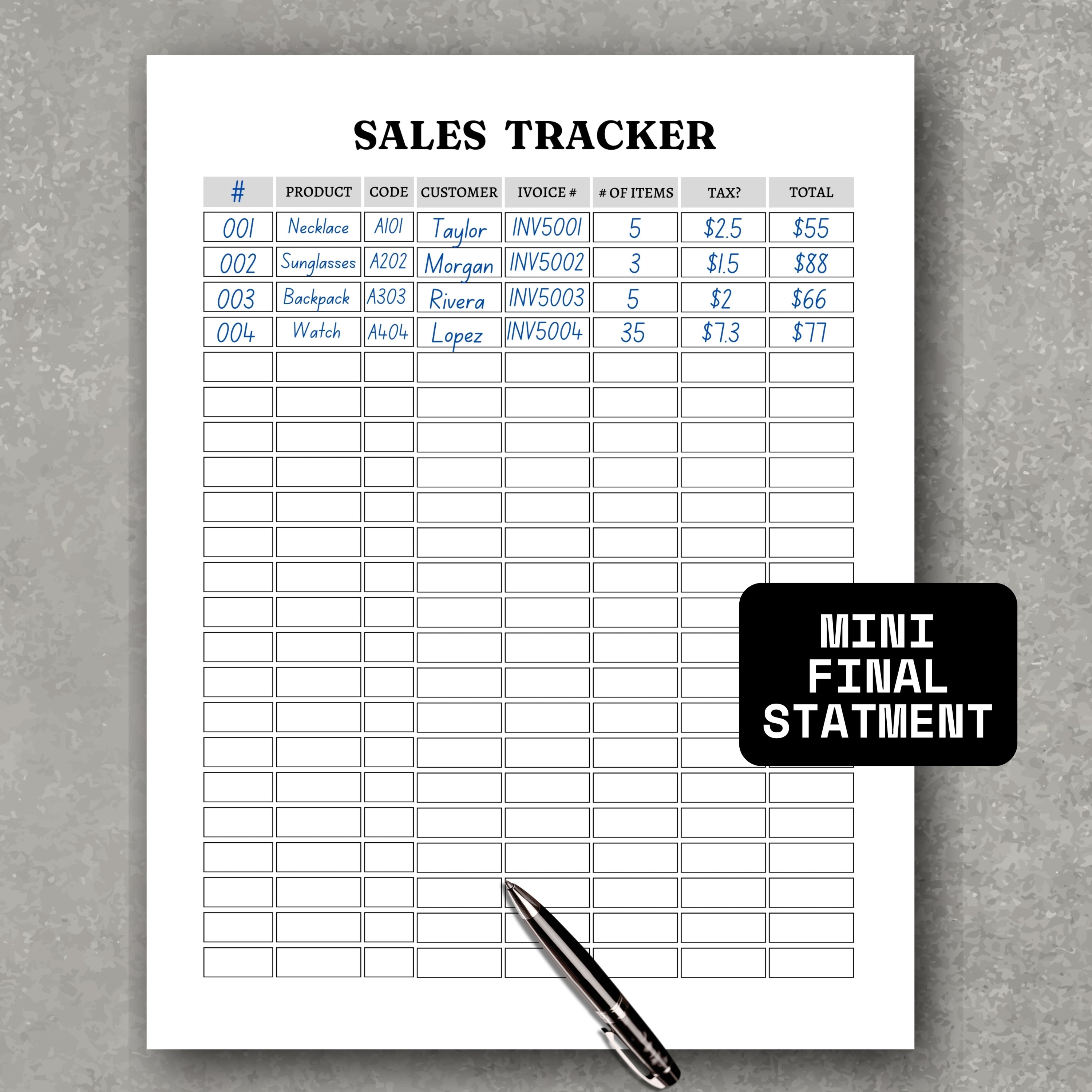Product's Code Sales Tracker