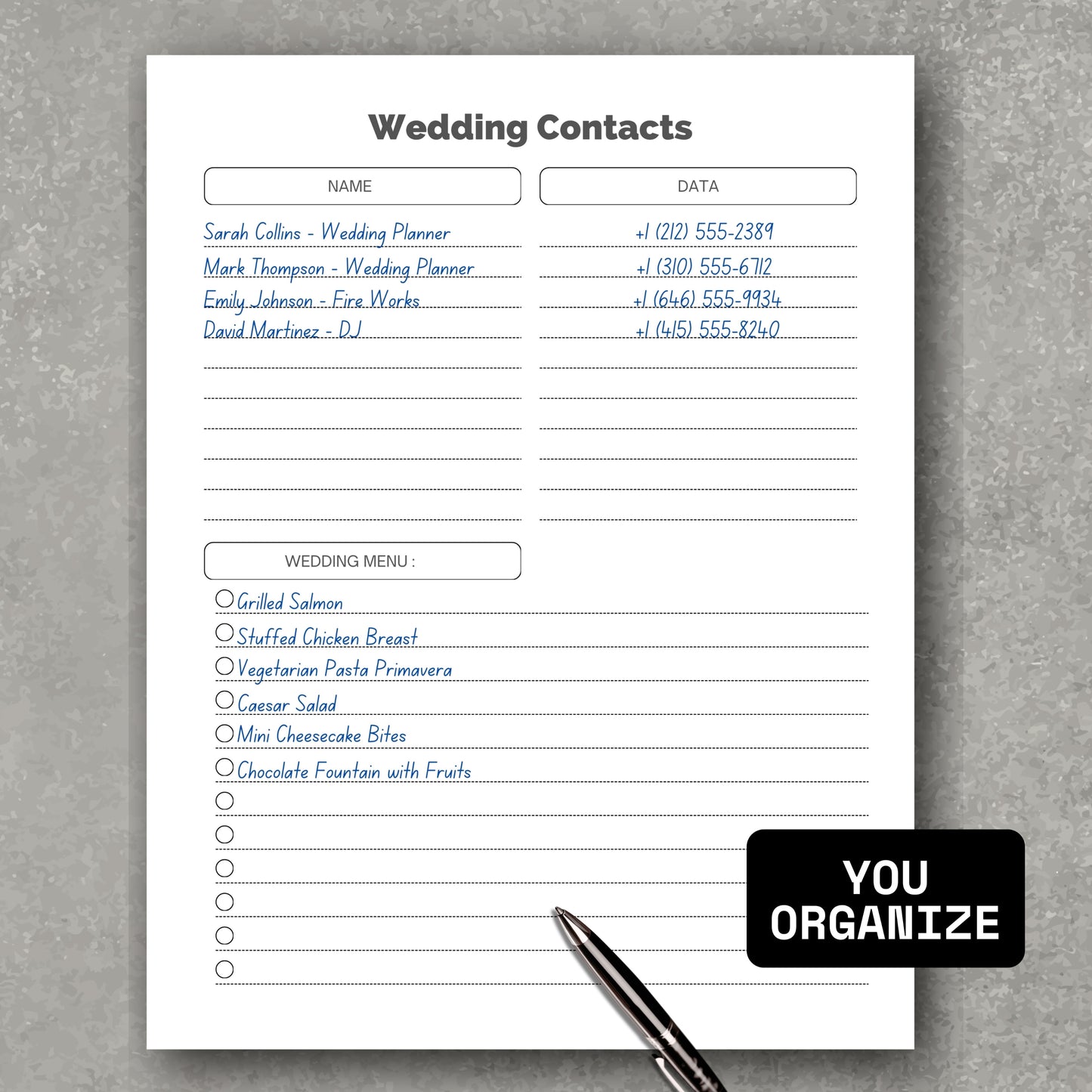 Wedding VIP Contact List