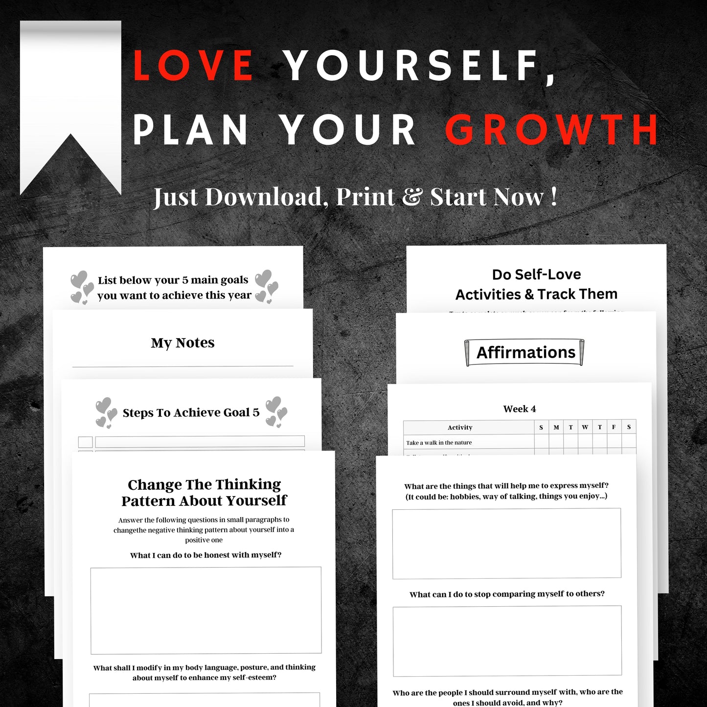 Self Love Planner & Workbook Sheets Bundle
