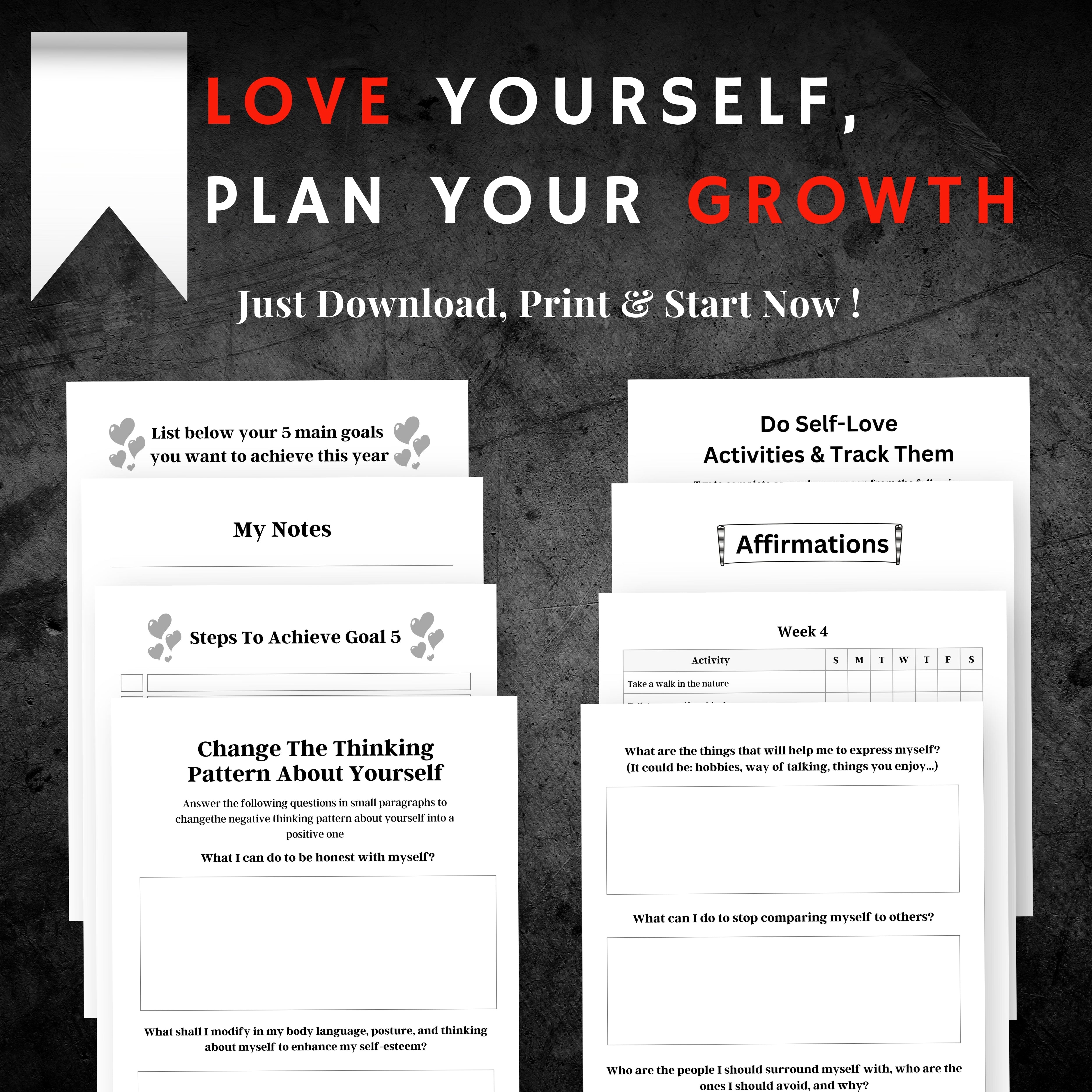 Self Love Planner & Workbook Sheets Bundle