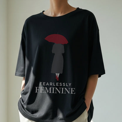 Fearlessly Feminine - Woman with Red Umbrella Silhouette Elegant Empowerment Statement Artwork