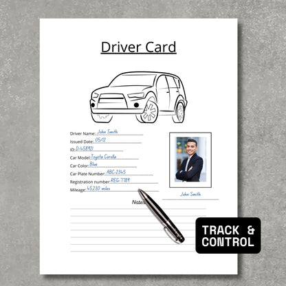 Mileage Tracker + Driver Card Paper Sheets x2