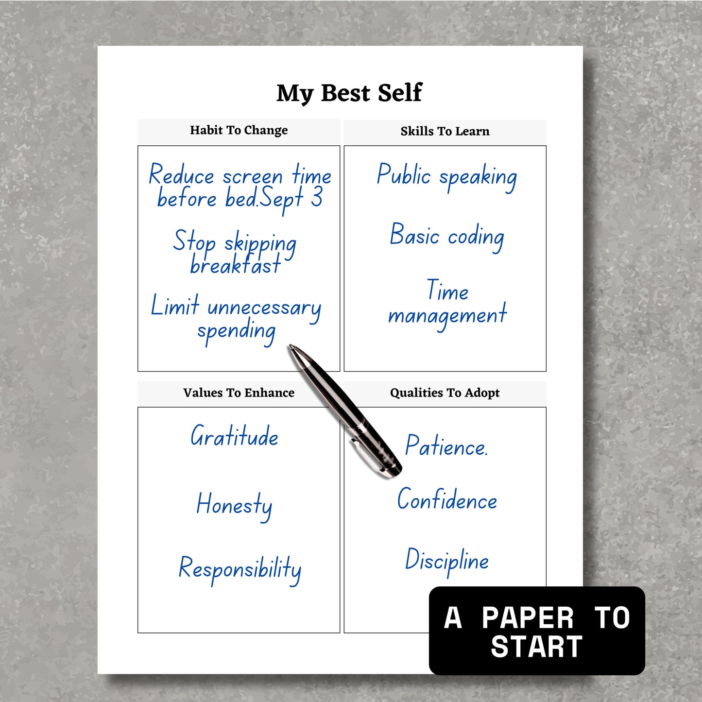 My Best Self Discover Sheet