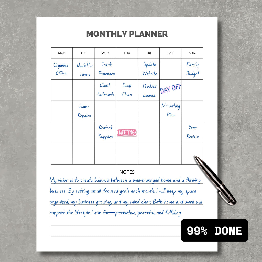 Monthly Planner PDF Paper V1