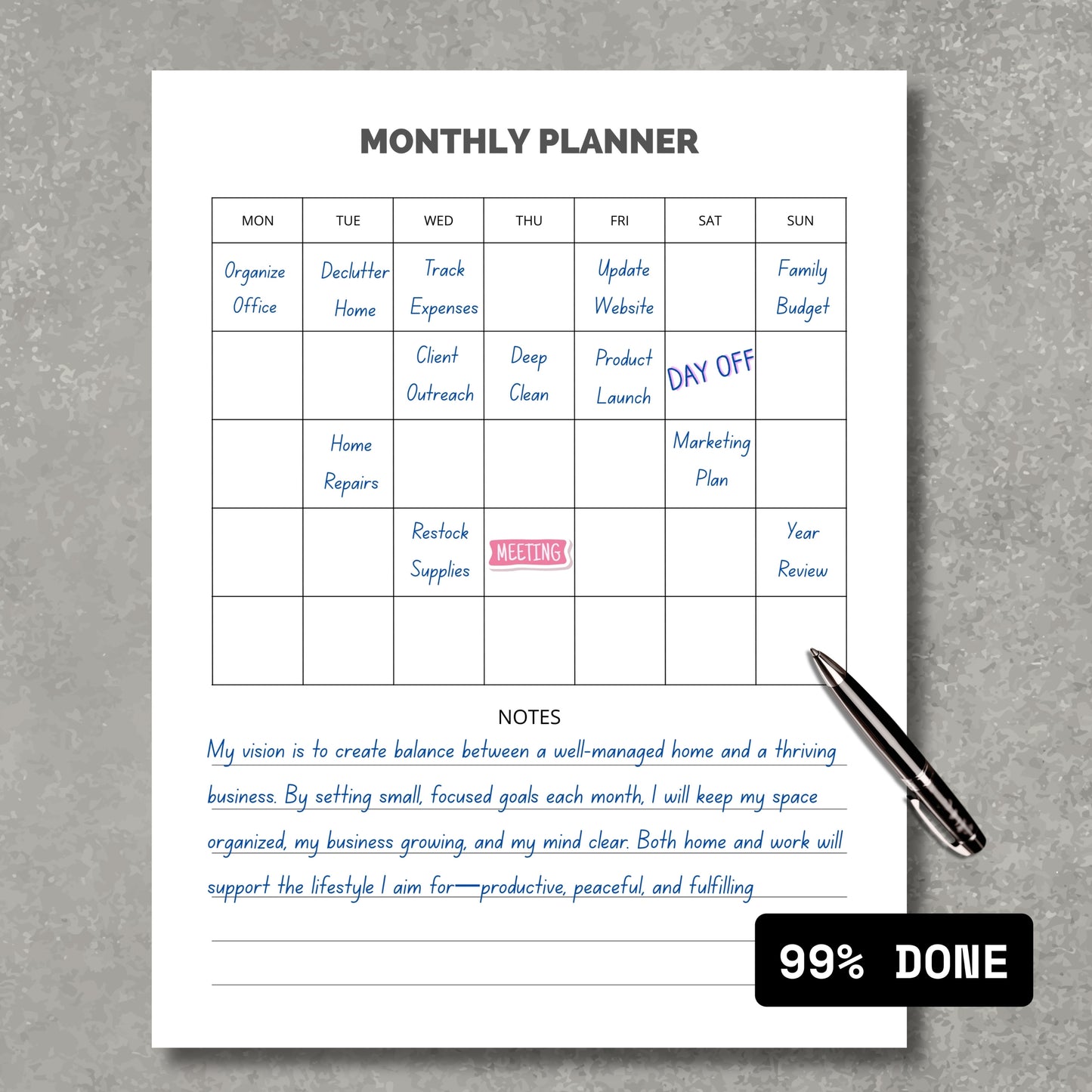 Monthly Planner PDF Paper V1