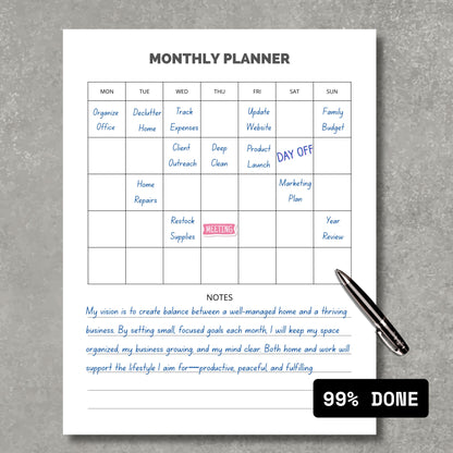 Monthly Planner PDF Paper V1