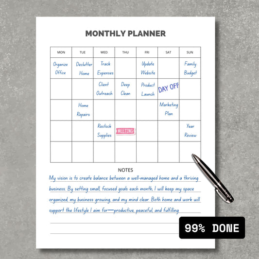 Monthly Planner PDF Paper V1