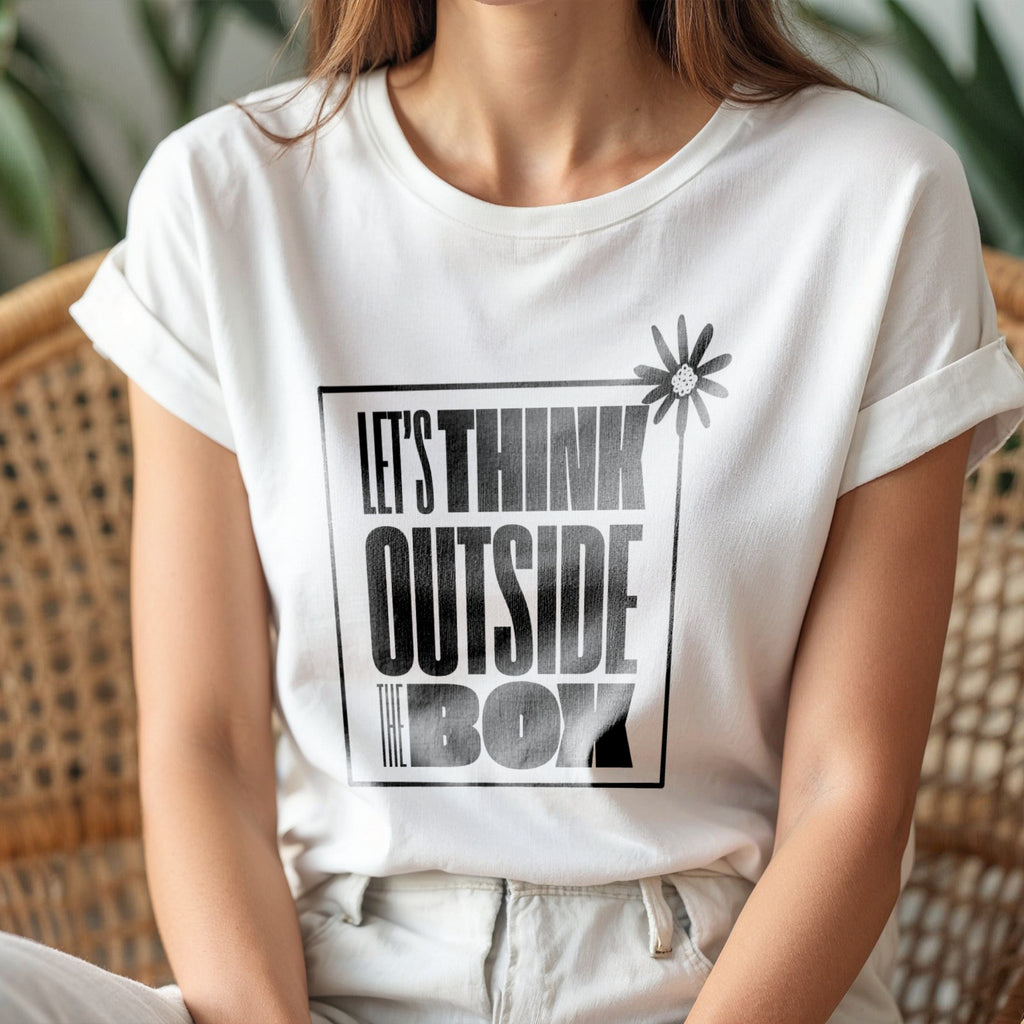 Let's Think Outside The Box - Bold Typography Daisy Flower Creative Mindset Statement Artwork