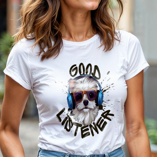 Good Listener - Cool Dog Headphones Music Humor Statement Artwork