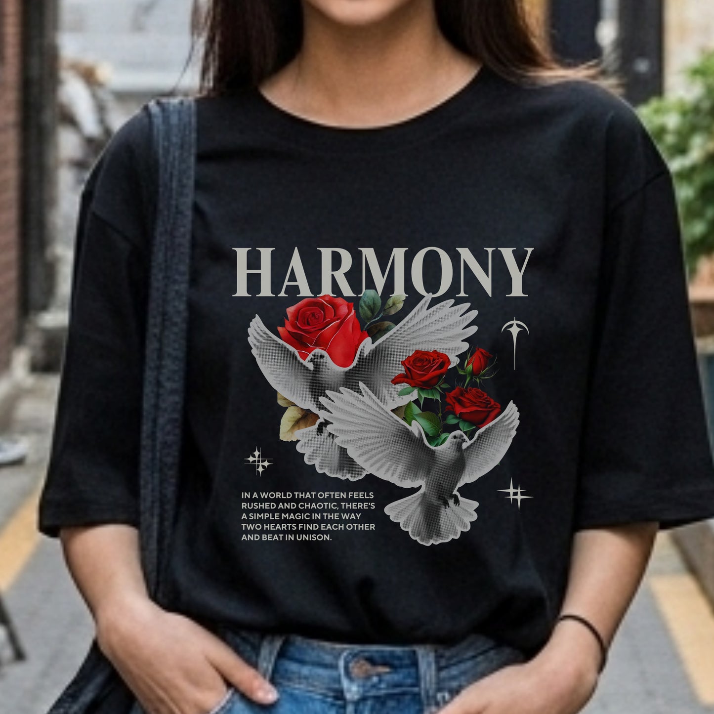 Harmony - Peaceful Doves & Roses Unity Connection Nature Statement Artwork