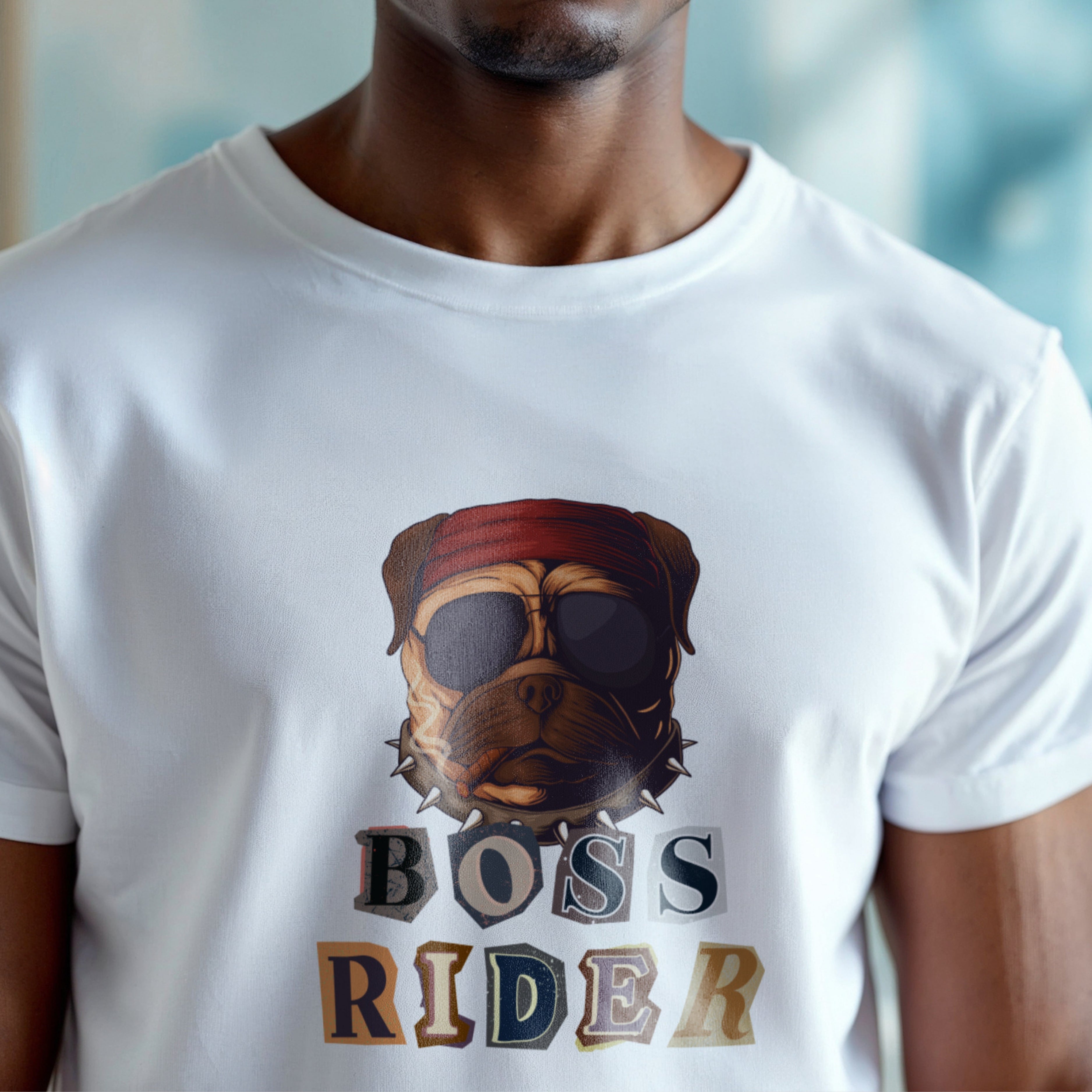Boss Rider - Cool Pug Dog with Bandana and Sunglasses Biker Attitude Statement Artwork