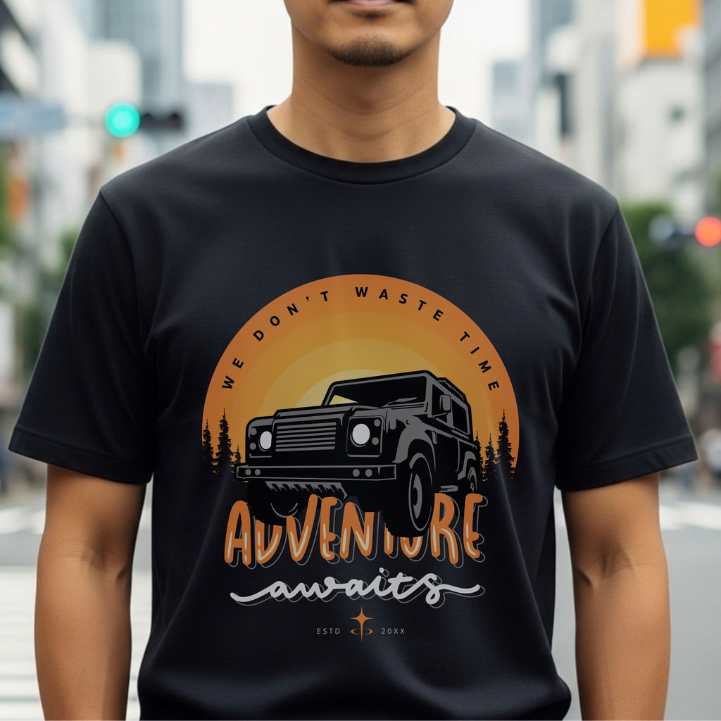 We Don't Waste Time Adventure Awaits - Off-Road Sunset Statement Artwork