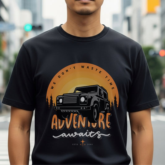 We Don't Waste Time Adventure Awaits - Off-Road Sunset Statement Artwork