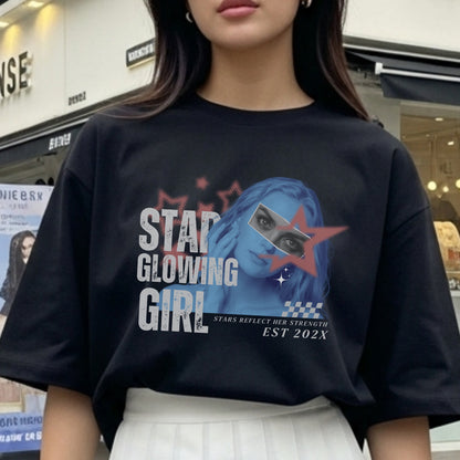 Star Glowing Girl Stars Reflect Her Strength - Y2K Pop Art Empowerment Statement Artwork