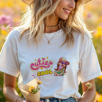 Cutie Cool - Retro Girl Relaxing with Sunglasses Pink Yellow Groovy Illustration