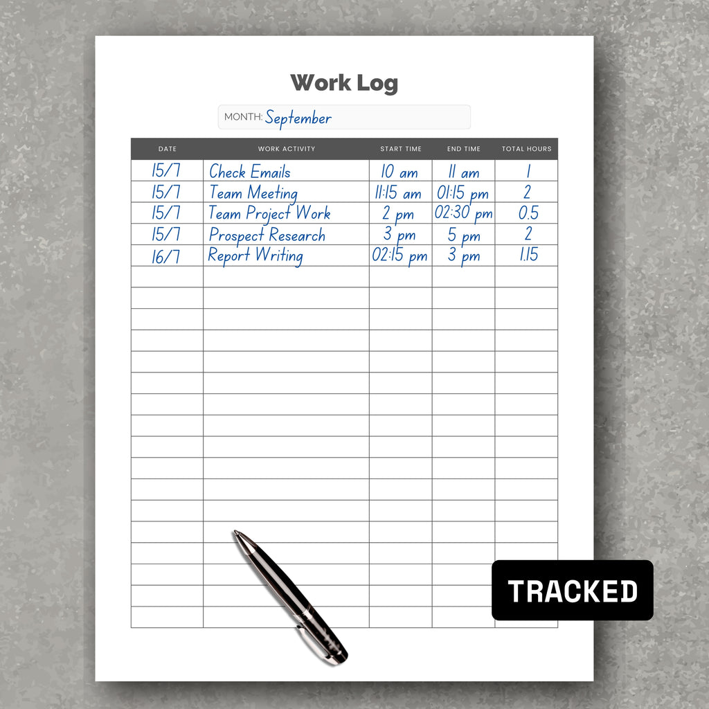 Work TIme Log Planner