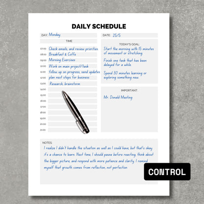 Daily Scheduler Paper Sheet