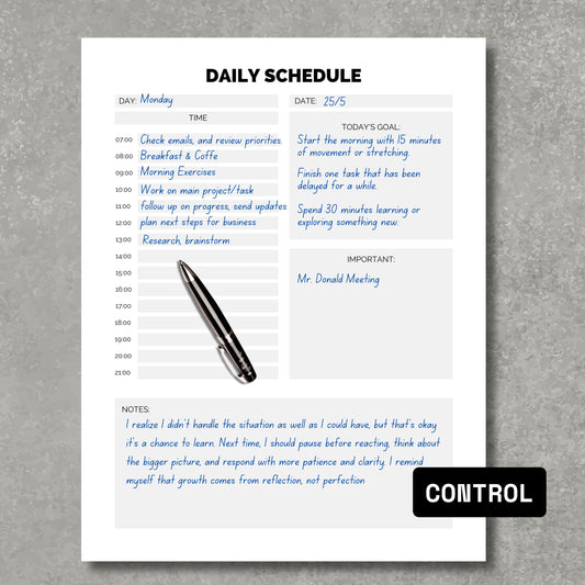 Daily Scheduler Paper Sheet