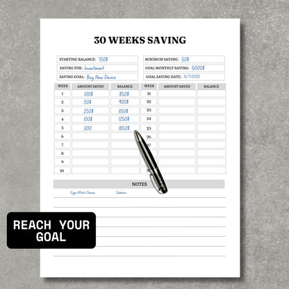 30 Weeks Saving Tracker