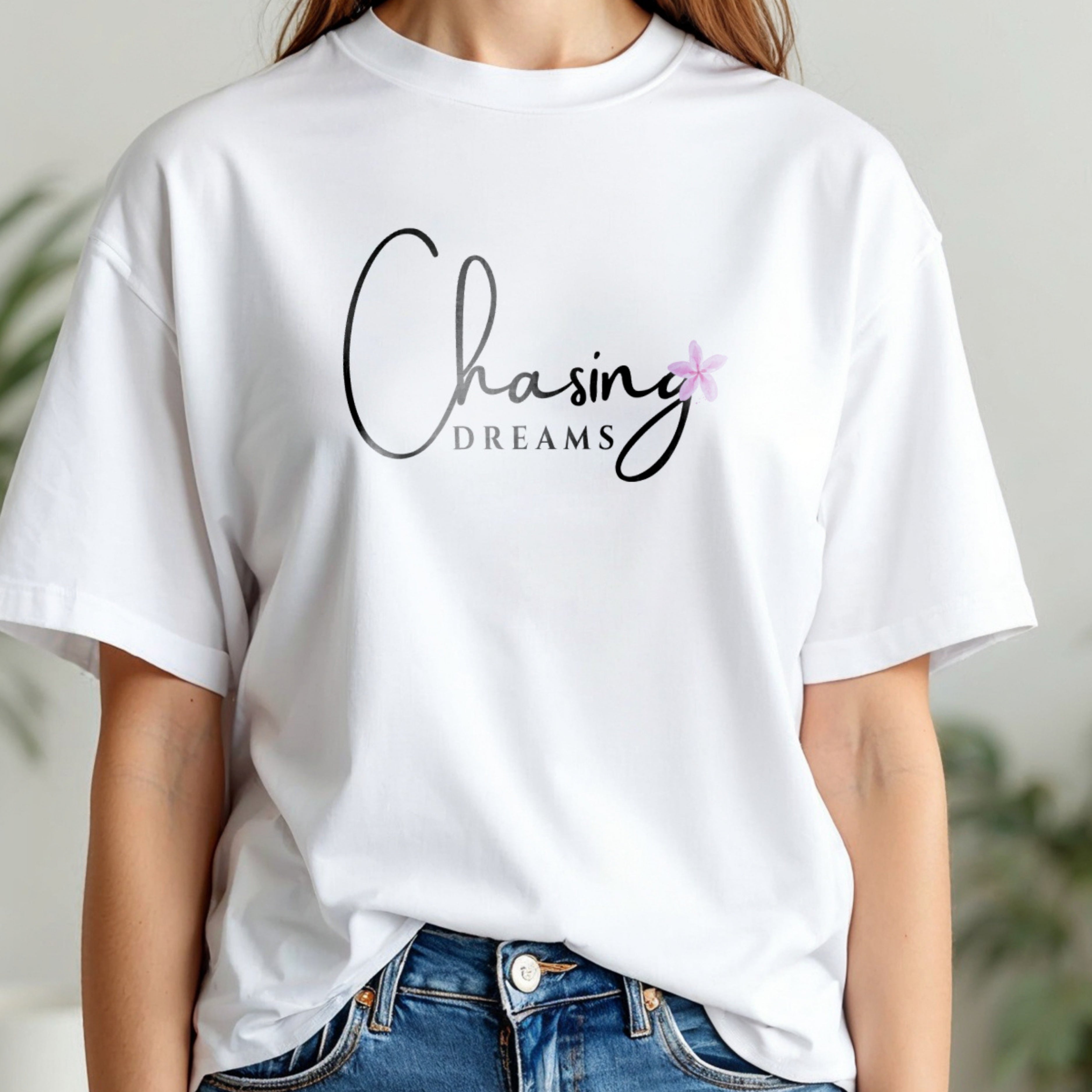 Chasing Dreams - Elegant Floral Script Motivational Minimalist Statement Artwork
