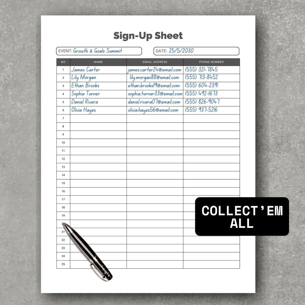 Contacts' Sign Up Sheet