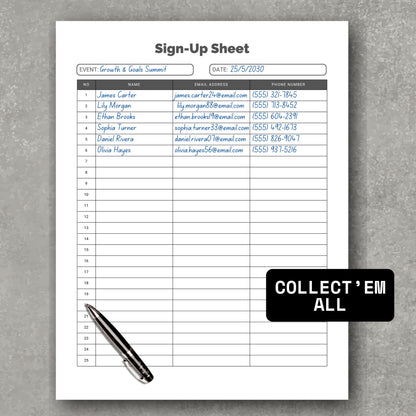 Contacts' Sign Up Sheet