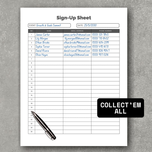 Contacts' Sign Up Sheet